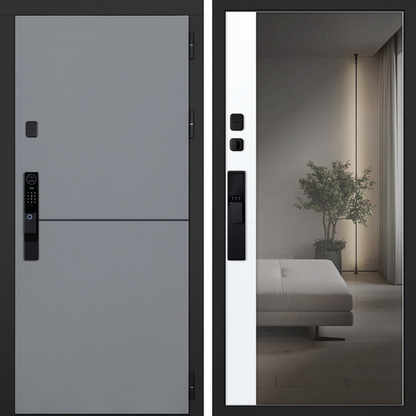 Входная дверь АСД Бриг с зеркалом биометрический замок Smart lock Y12 белый матовый