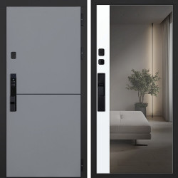 Входная дверь АСД Бриг с зеркалом биометрический замок Smart lock Y23 белый матовый