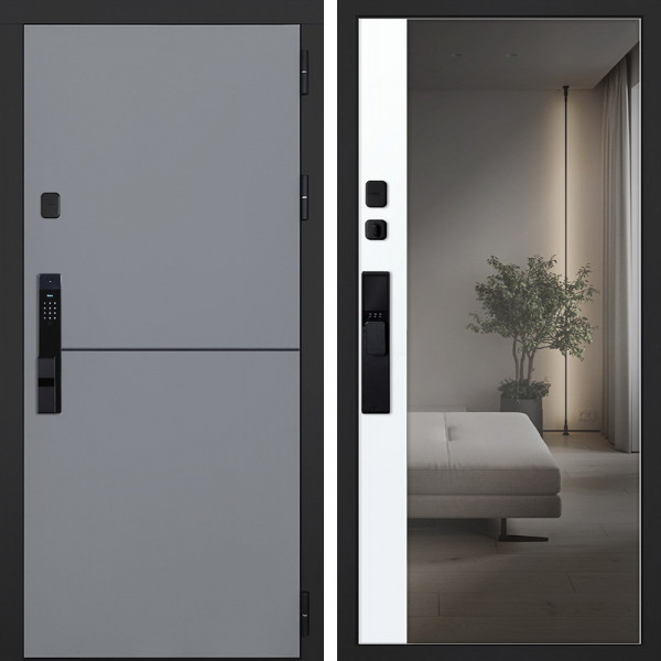 Входная дверь АСД Бриг с зеркалом биометрический замок Smart lock Y23 белый матовый