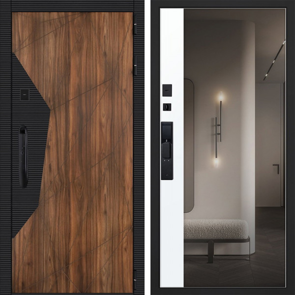 Входная дверь АСД Сапсан с зеркалом биометрический замок Smart lock DZ 888 белый матовый
