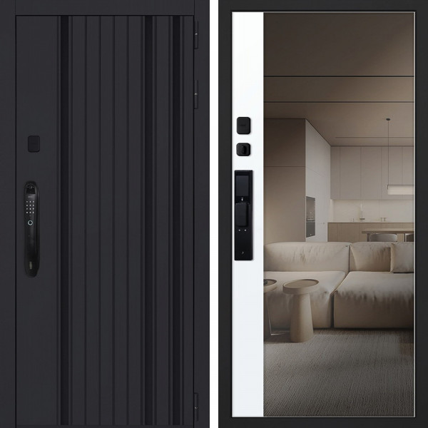 Входная дверь АСД Solana с зеркалом биометрический замок Smart lock DZ 888 белый матовый