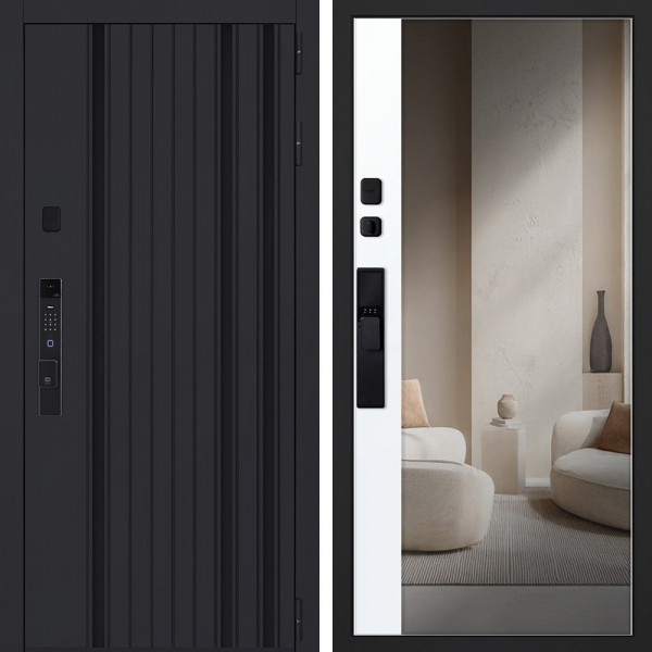 Входная дверь АСД Solana с зеркалом биометрический замок Smart lock К06 белый матовый