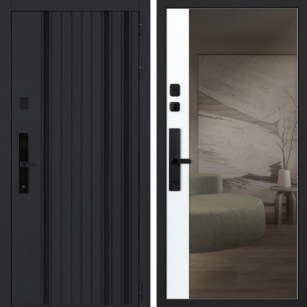 Входная дверь АСД Solana с зеркалом биометрический замок Smart lock R06 белый матовый