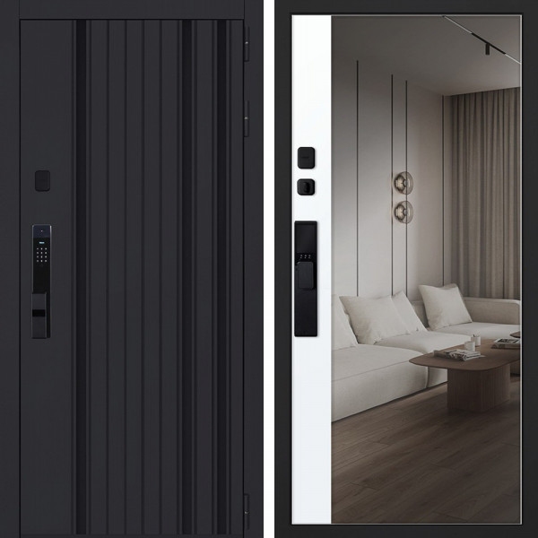 Входная дверь АСД Solana с зеркалом биометрический замок Smart lock Y23 белый матовый