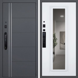 Входная дверь АСД Vegas с зеркалом биометрический замок Smart lock DZ 888 белый матовый