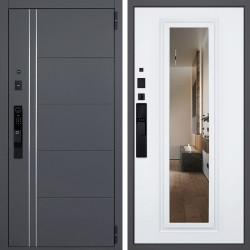 Входная дверь АСД Vegas с зеркалом биометрический замок Smart lock Y12 белый матовый