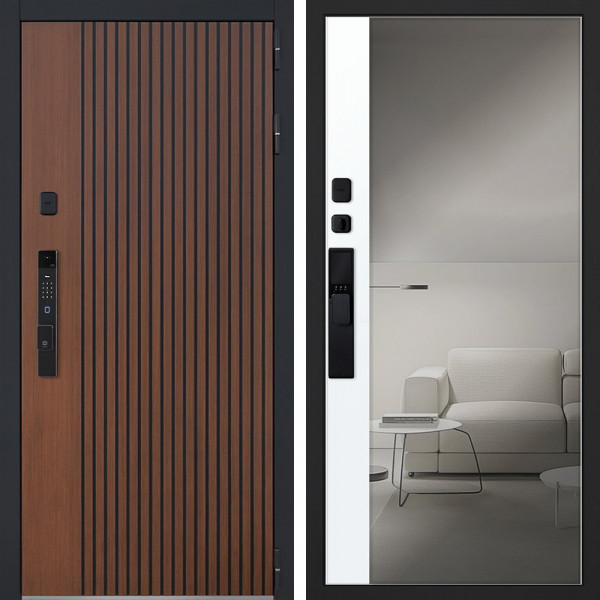 Входная дверь АСД Velvet с зеркалом биометрический замок Smart lock К06 капучино zb