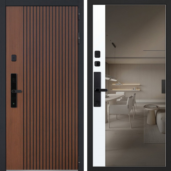 Входная дверь АСД Velvet с зеркалом биометрический замок Smart lock R06 капучино zb