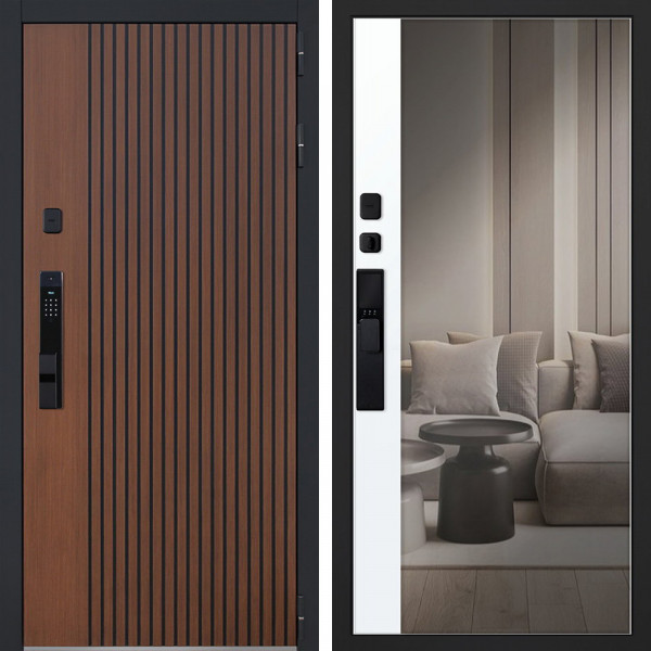 Входная дверь АСД Velvet с зеркалом биометрический замок Smart lock Y23 капучино zb