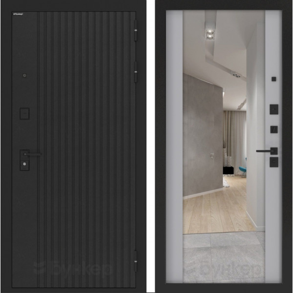 Входная дверь Бункер БН-06 с зеркалом ФЛЗ-1 Лайт грей софт
