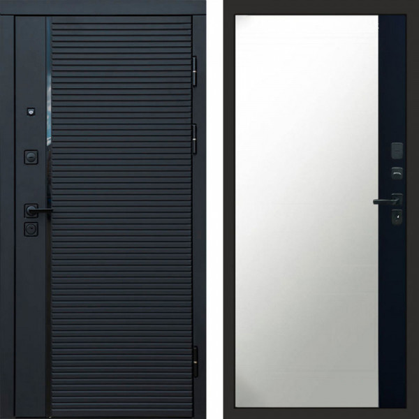 Входная дверь Termo-Door Black Line - Зеркало Фацет Черный кварц+тонировка серая