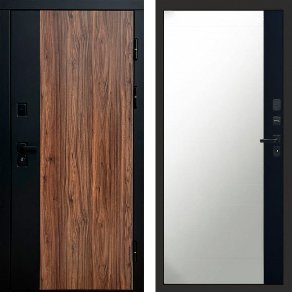 Входная дверь Termo-Door Флэш - Зеркало Фацет Черный кварц+тонировка серая