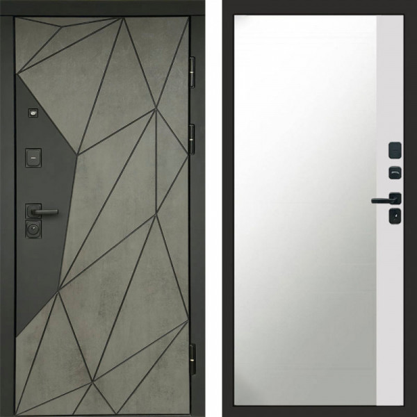 Входная дверь Termo-Door Геометрия Бетон - Зеркало Фацет Белый софт