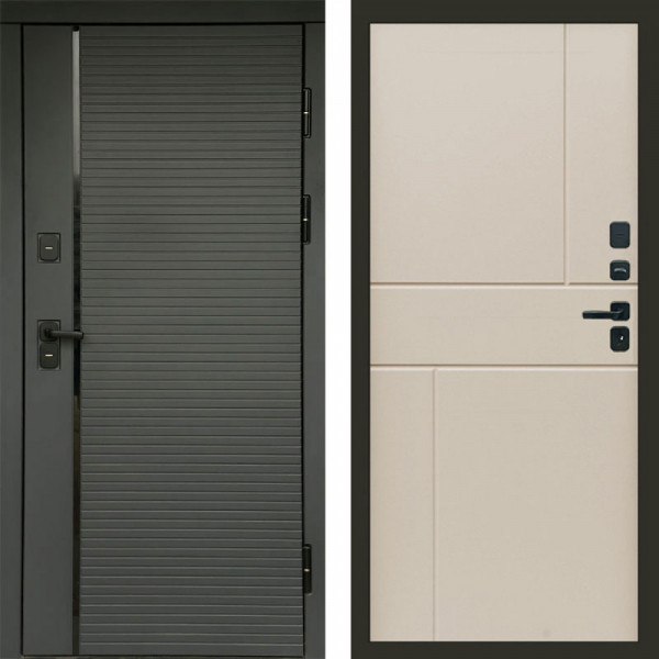 Входная дверь Termo-Door Графит Line - Горизонт Слоновая кость