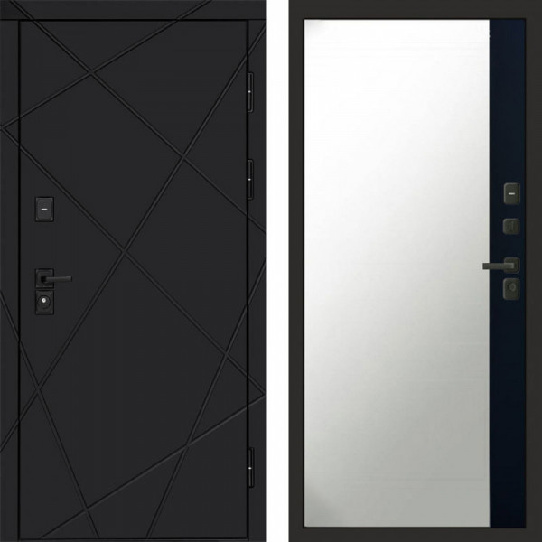Входная дверь Termo-Door Лучи Black - Зеркало Фацет Черный кварц+тонировка серая