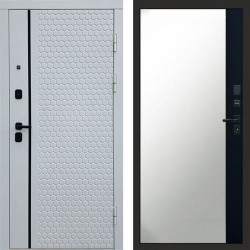 Входная дверь Termo-Door Simple White - Зеркало Фацет Черный кварц+тонировка серая