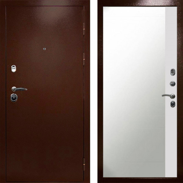 Входная дверь Termo-Door Техно Медь Антик - Зеркало Фацет Белый софт