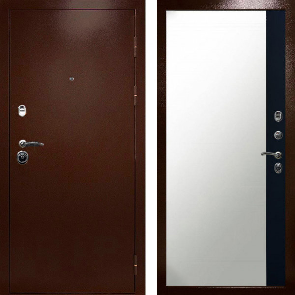 Входная дверь Termo-Door Техно Медь Антик - Зеркало Фацет Черный кварц
