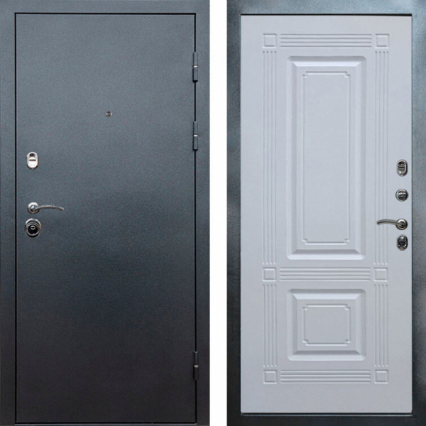 Входная дверь Termo-Door Техно Серебро Антик - Мадрид Белый софт