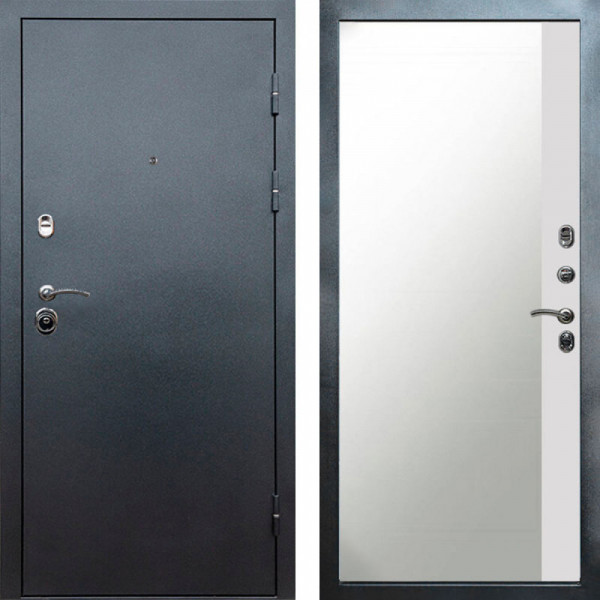 Входная дверь Termo-Door Техно Серебро Антик - Зеркало Фацет Белый софт