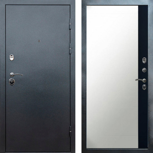 Входная дверь Termo-Door Техно Серебро Антик - Зеркало Фацет Черный кварц+тонировка серая