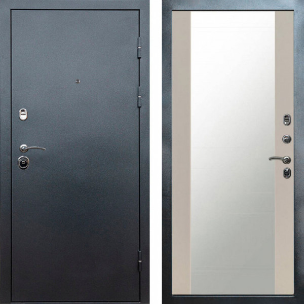 Входная дверь Termo-Door Техно Серебро Антик - Зеркало Слоновая кость