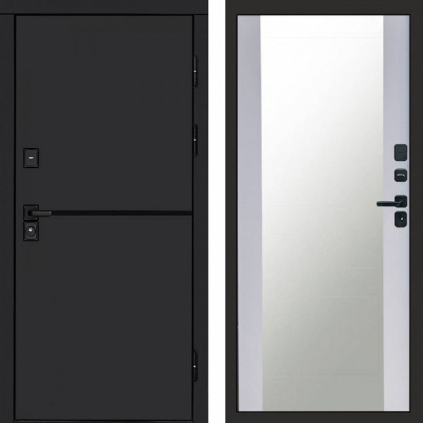 Входная дверь Termo-Door Тренд Black - Зеркало белый софт
