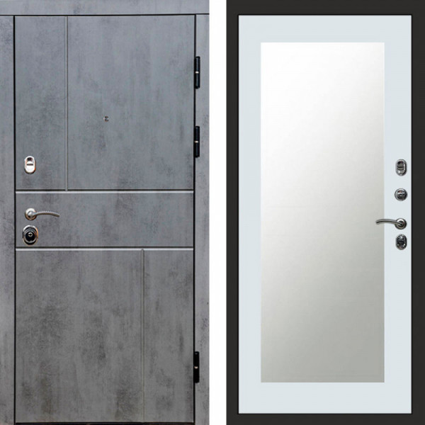 Входная дверь Termo-Door Вертикаль Бетон Темный - Зеркало Триумф Белый софт
