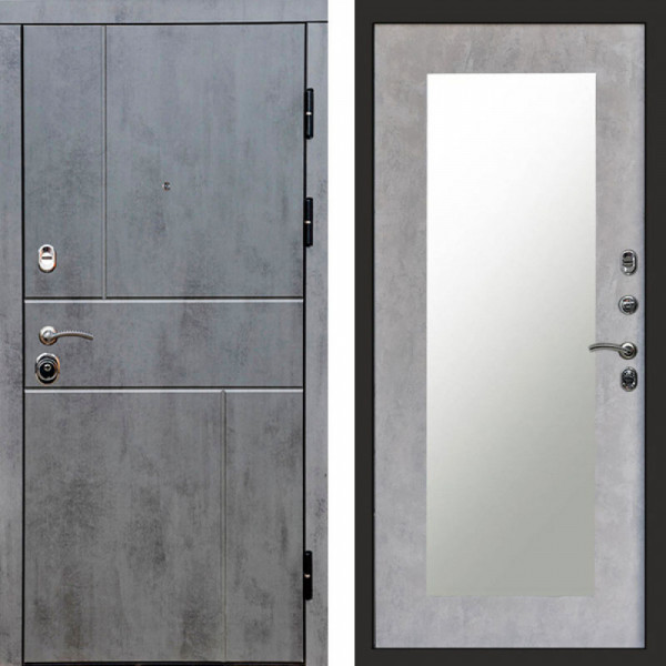 Входная дверь Termo-Door Вертикаль Бетон Темный - Зеркало Триумф бетон светлый