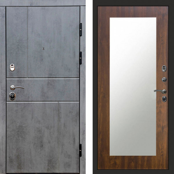 Входная дверь Termo-Door Вертикаль Бетон Темный - Зеркало Триумф дуб