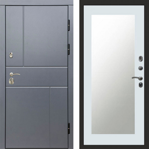 Входная дверь Termo-Door Вертикаль Grey - Зеркало Триумф Белый софт