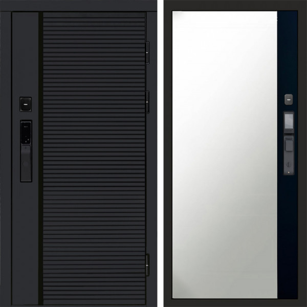 Входная дверь Termo-Door Смарт Black Line - Зеркало Фацет Черный кварц+тонировка серая