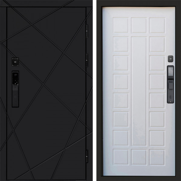 Входная дверь Termo-Door Смарт Лучи Black - Престиж белое дерево