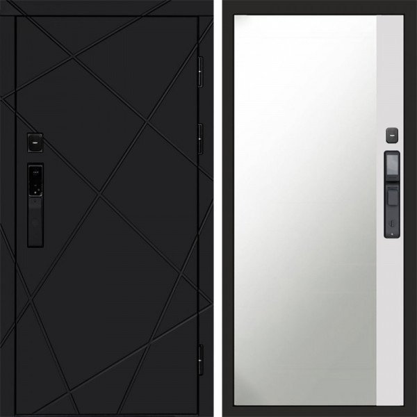 Входная дверь Termo-Door Смарт Лучи Black - Зеркало Фацет Белый софт