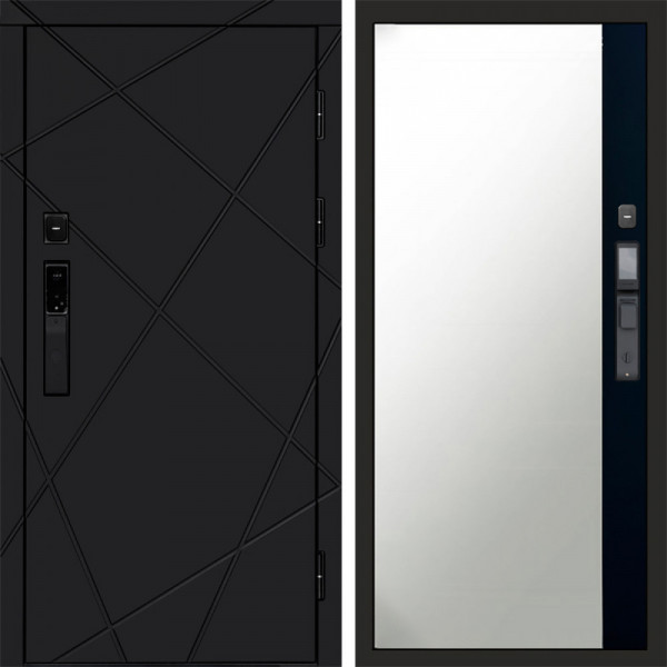 Входная дверь Termo-Door Смарт Лучи Black - Зеркало Фацет Черный кварц+тонировка серая