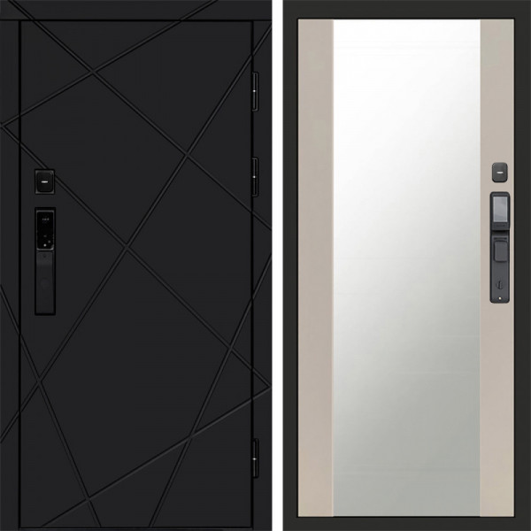 Входная дверь Termo-Door Смарт Лучи Black - Зеркало Слоновая кость