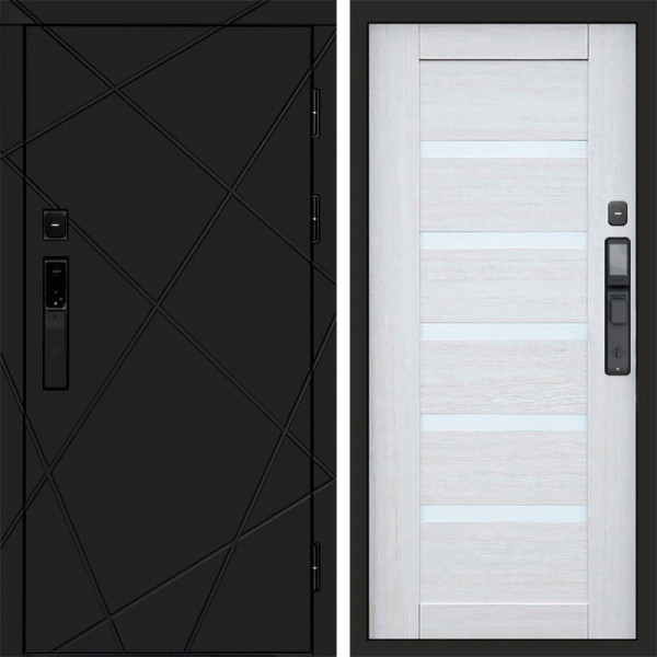 Входная дверь Termo-Door Смарт Лучи Black - Зеркало Триумф Царга лиственница 4500 / 5500