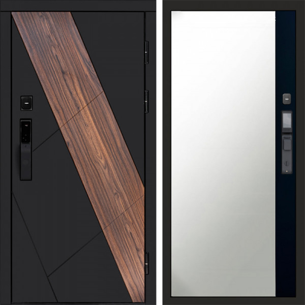 Входная дверь Termo-Door Смарт Нова - Зеркало Фацет Черный кварц+тонировка серая
