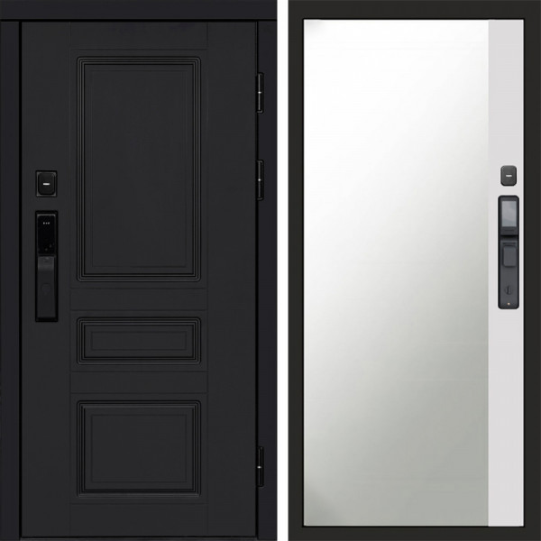 Входная дверь Termo-Door Смарт Орегон Black - Зеркало Фацет Белый софт