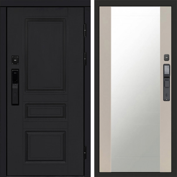 Входная дверь Termo-Door Смарт Орегон Black - Зеркало Слоновая кость