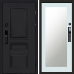 Входная дверь Termo-Door Смарт Орегон Black - Зеркало Триумф Белый софт