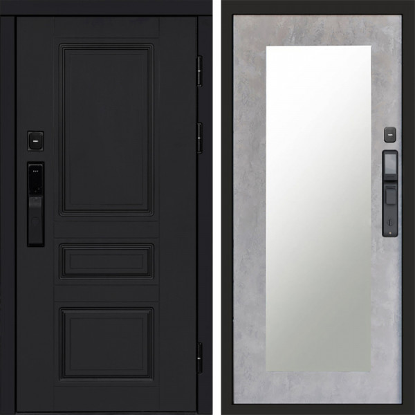 Входная дверь Termo-Door Смарт Орегон Black - Зеркало Триумф бетон светлый