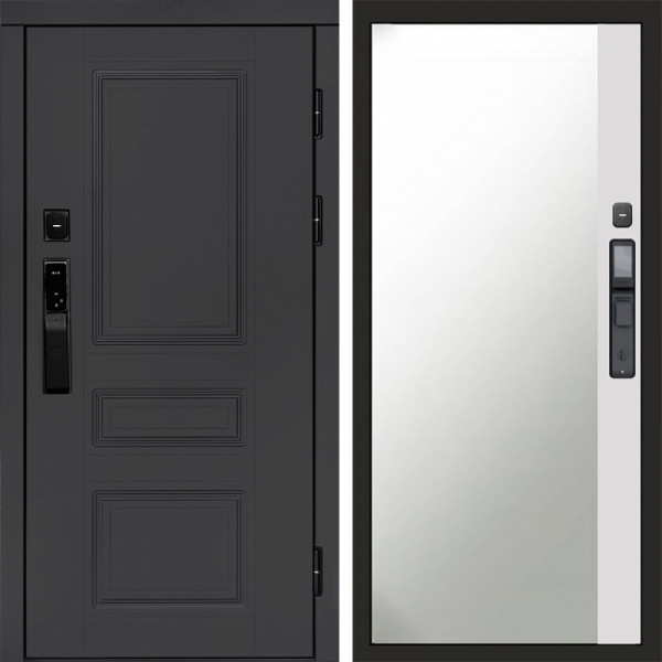 Входная дверь Termo-Door Смарт Орегон Графит - Зеркало Фацет Белый софт