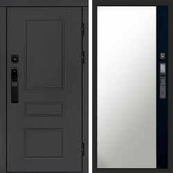 Входная дверь Termo-Door Смарт Орегон Графит - Зеркало Фацет Черный кварц+тонировка серая