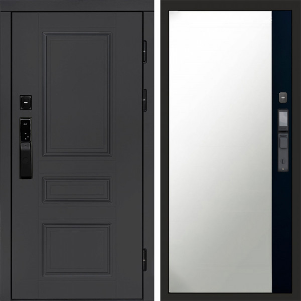 Входная дверь Termo-Door Смарт Орегон Графит - Зеркало Фацет Черный кварц+тонировка серая