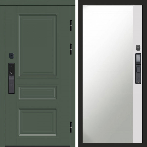 Входная дверь Termo-Door Смарт Орегон Green - Зеркало Фацет Белый софт