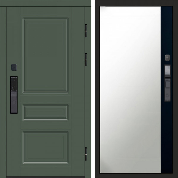Входная дверь Termo-Door Смарт Орегон Green - Зеркало Фацет Черный кварц+тонировка серая