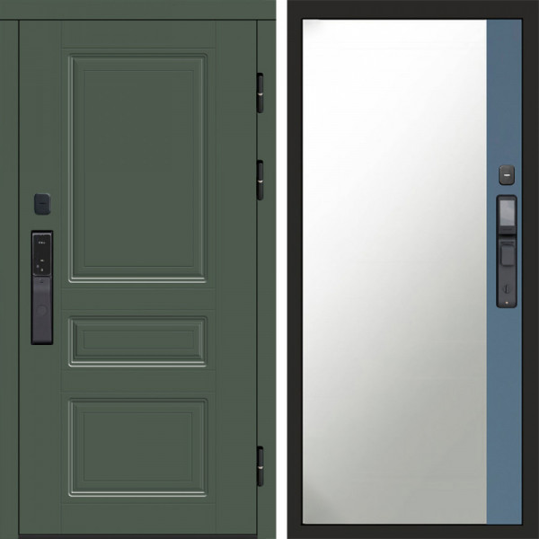 Входная дверь Termo-Door Смарт Орегон Green - Зеркало Фацет Grey софт
