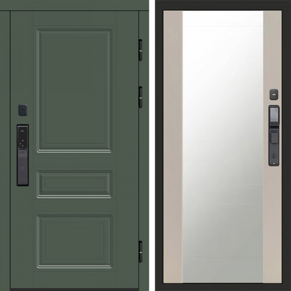 Входная дверь Termo-Door Смарт Орегон Green - Зеркало Слоновая кость