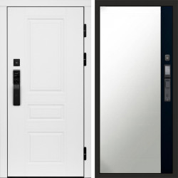 Входная дверь Termo-Door Смарт Орегон White - Зеркало Фацет Черный кварц+тонировка серая